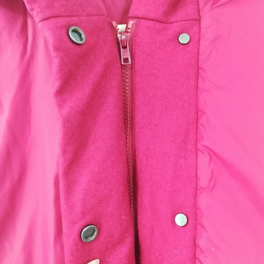 Eileen Fisher Red Down Puffer Vest Size M Pockets Hood Zipper Snap Classic